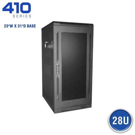 QUEST MFG Floor Enclosure Server Cabinet, Acrylic Door, 28U, 4' x 23"W x 31"D, Black FE4119-28-02